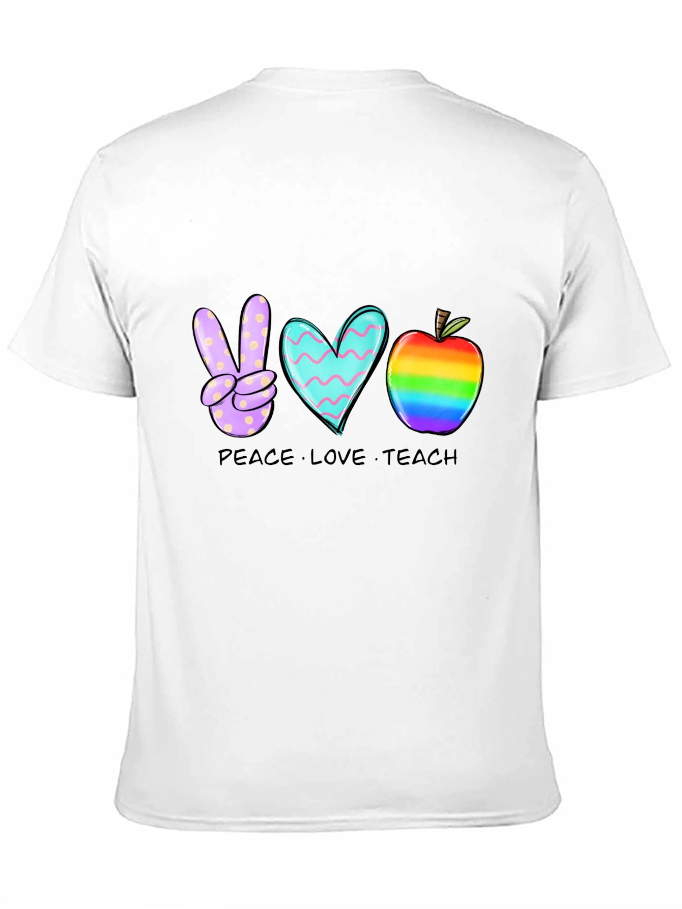 Peace Love Teach T-Shirt Teacher Rainbow Apple Heart