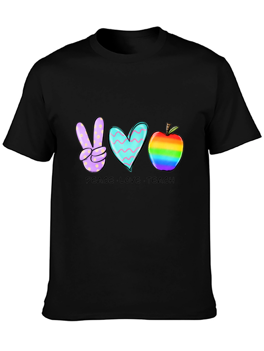 Peace Love Teach T-Shirt Teacher Rainbow Apple Heart