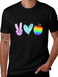 Peace Love Teach T-Shirt Teacher Rainbow Apple Heart