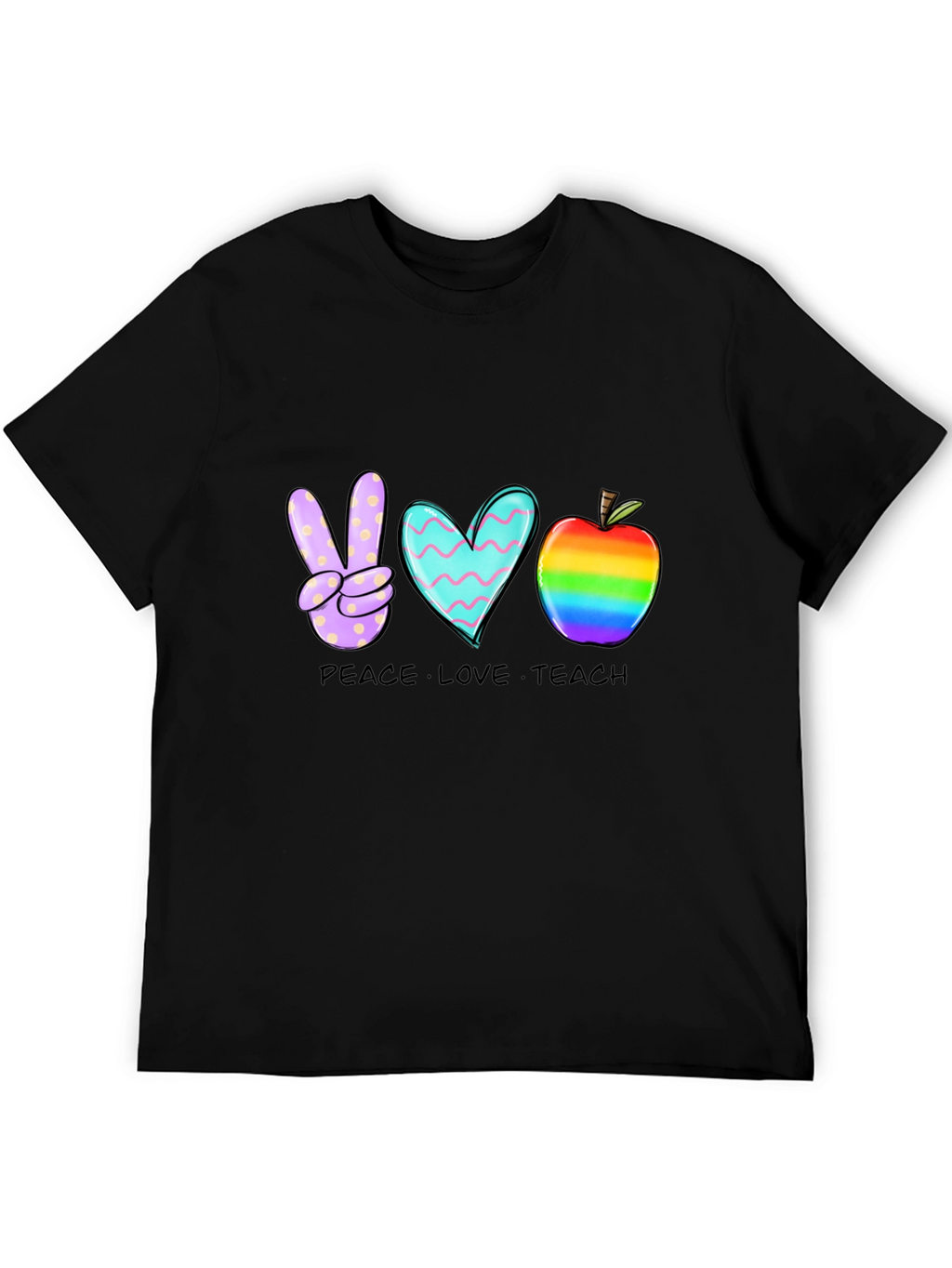 Peace Love Teach T-Shirt Teacher Rainbow Apple Heart