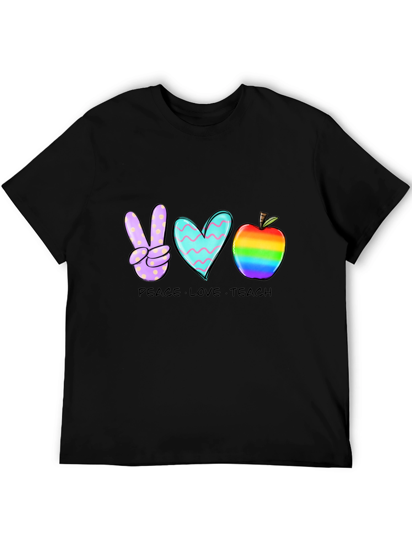 Peace Love Teach T-Shirt Teacher Rainbow Apple Heart
