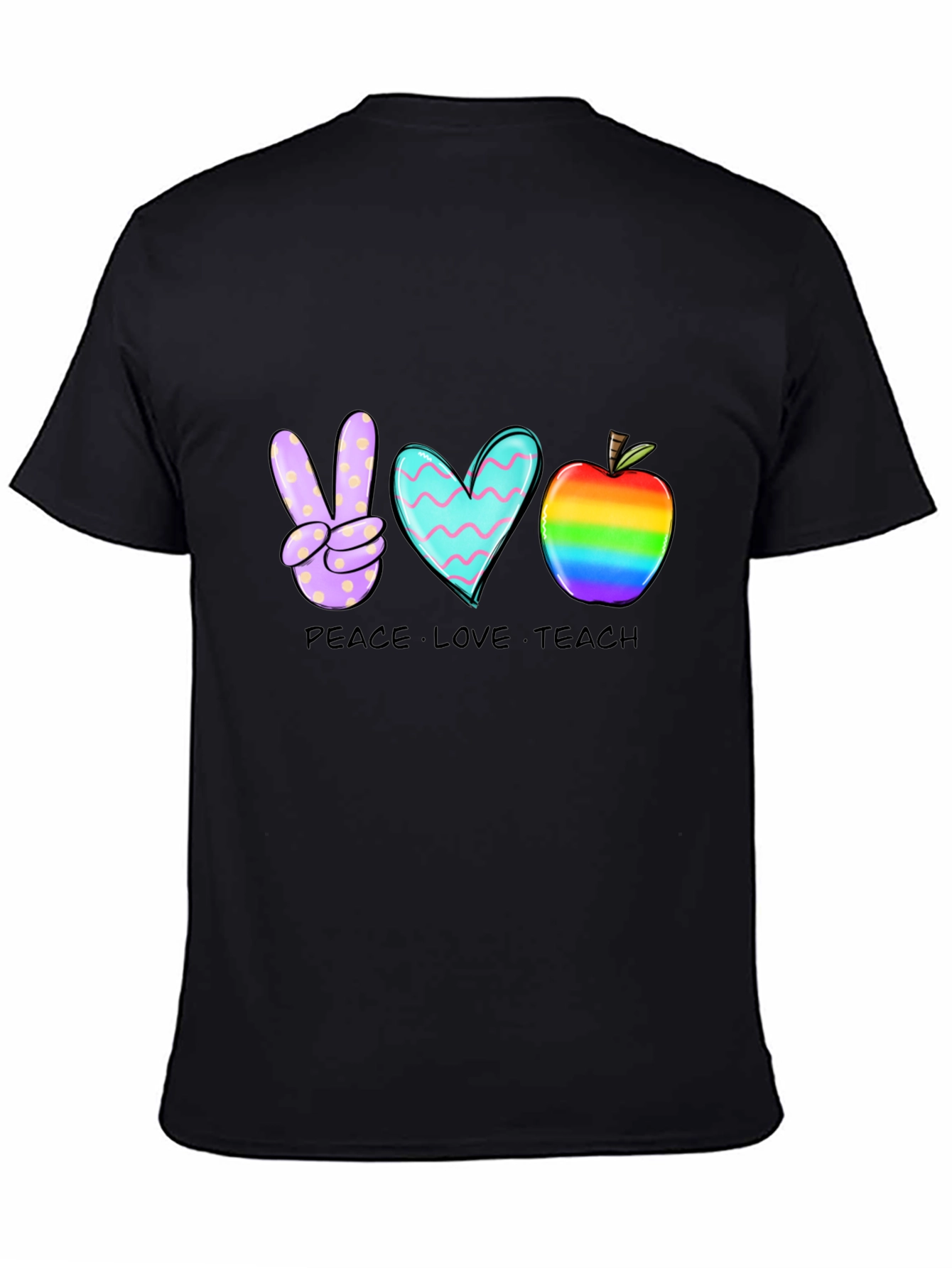 Peace Love Teach T-Shirt Teacher Rainbow Apple Heart