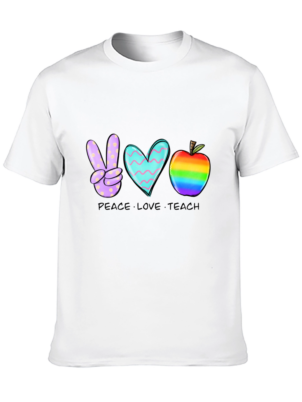 Peace Love Teach T-Shirt Teacher Rainbow Apple Heart