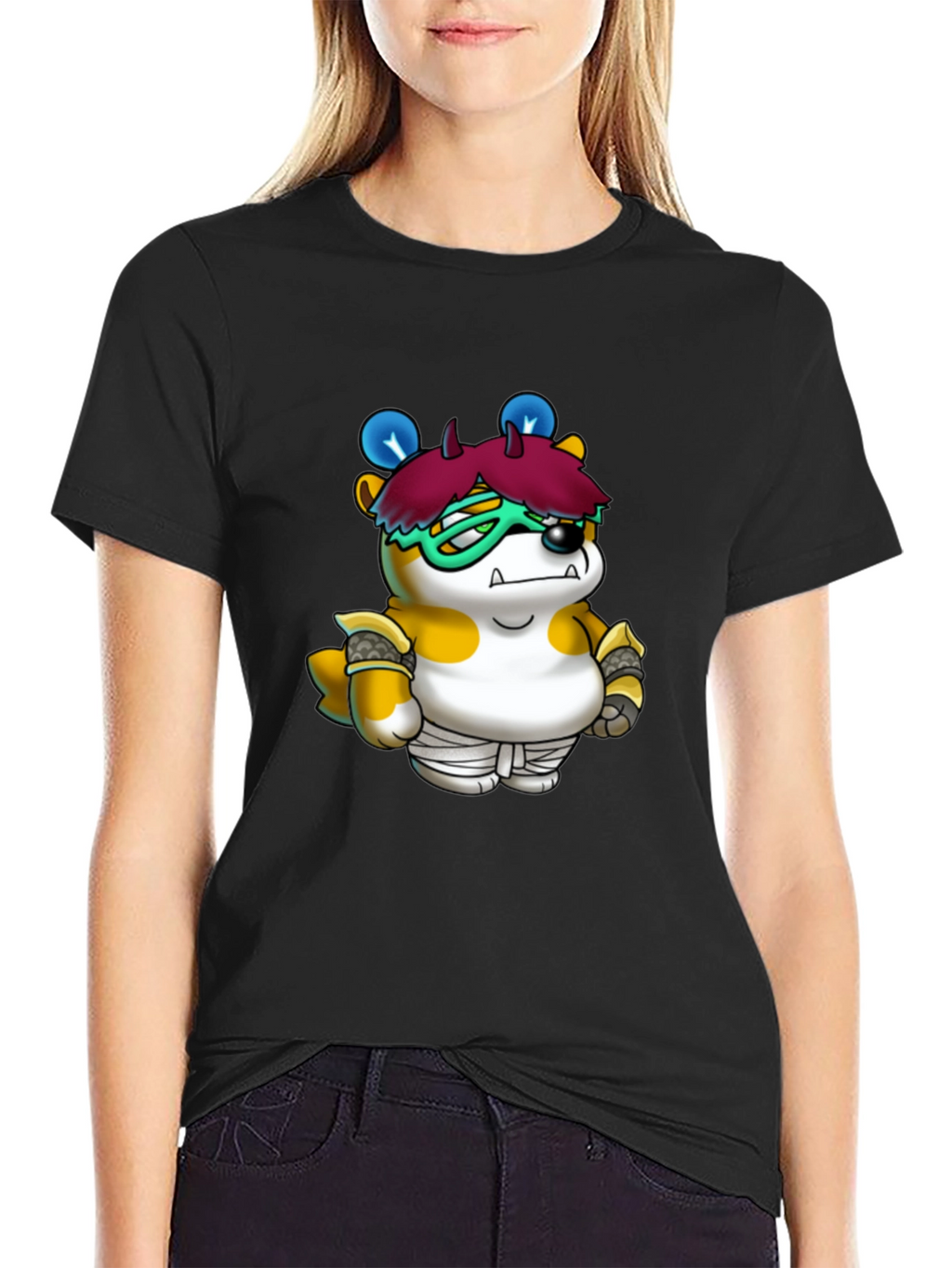 Cartoon Character Print Black T-Shirt