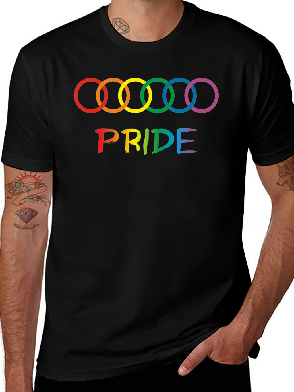 Pride Rings Graphic Tee - Black Cotton LGBTQ+ Shirt