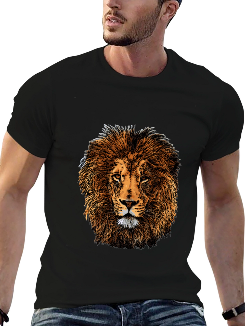 Lion Graphic Print Black T-Shirt