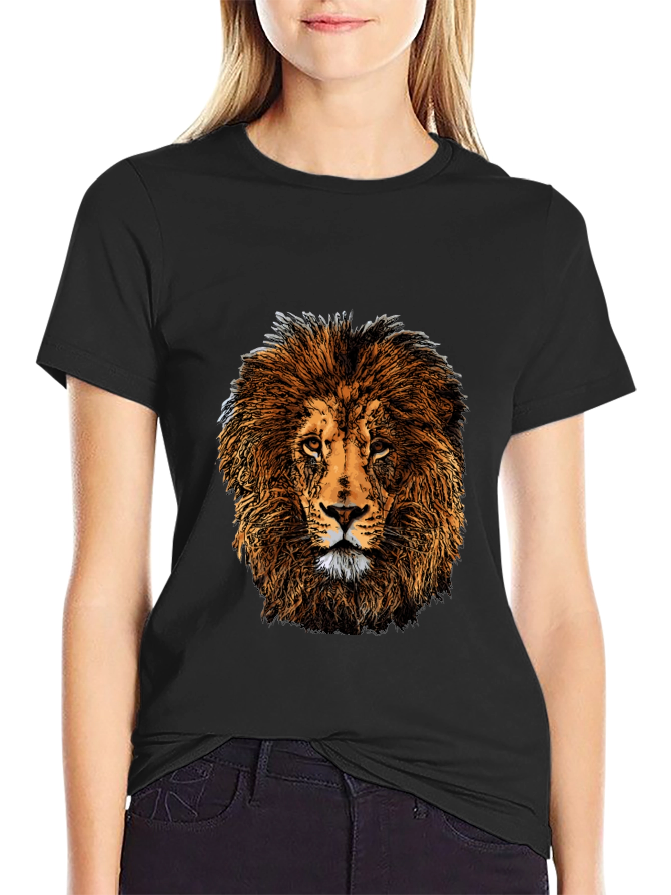 Lion Graphic Print Black T-Shirt