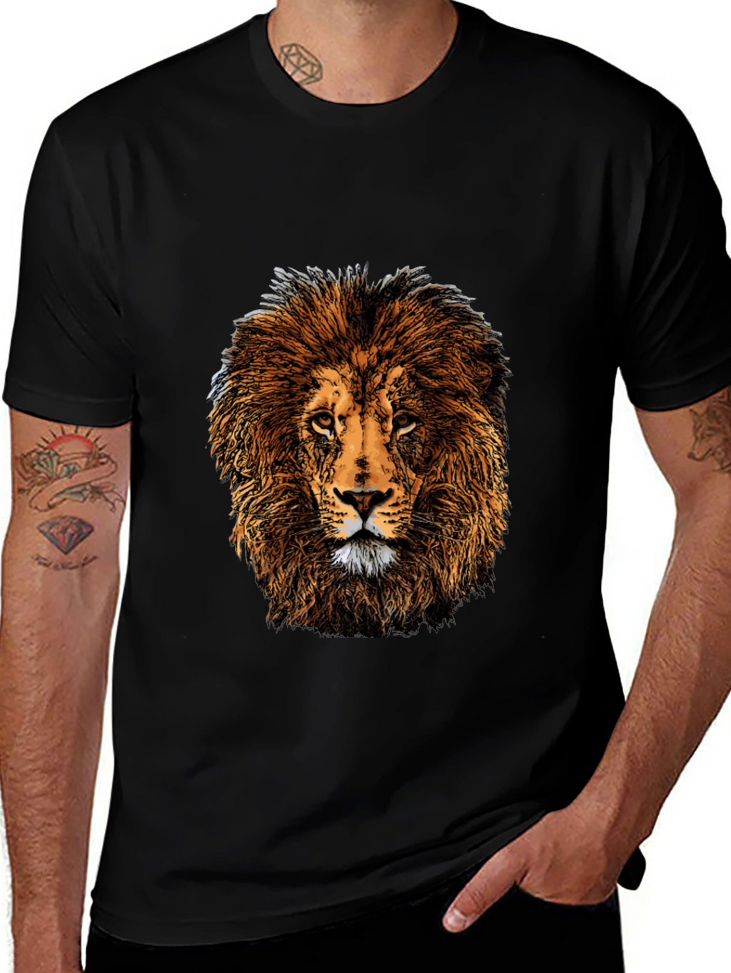 Lion Graphic Print Black T-Shirt