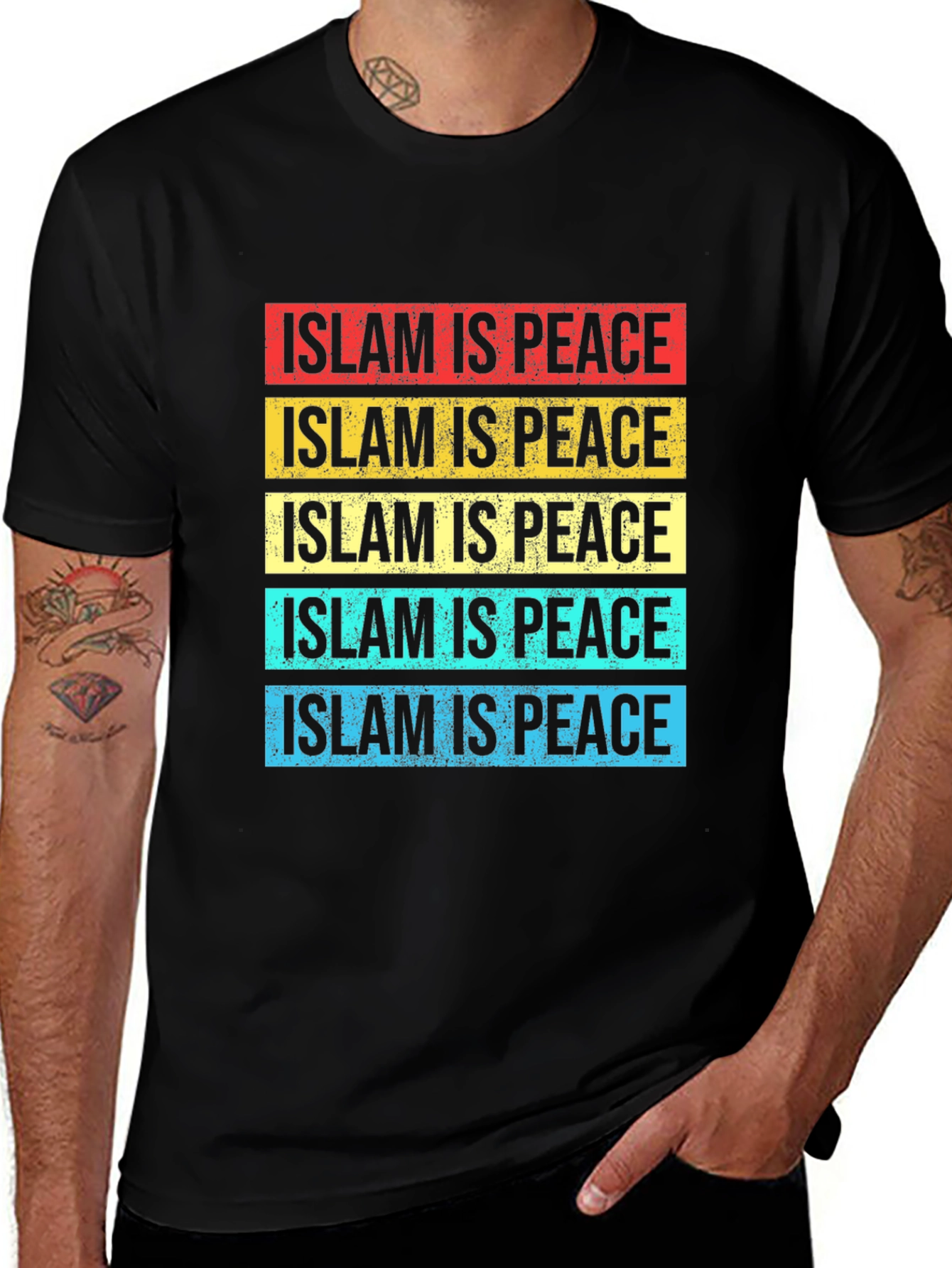 Islam Is Peace T-Shirt Colorful Striped Design