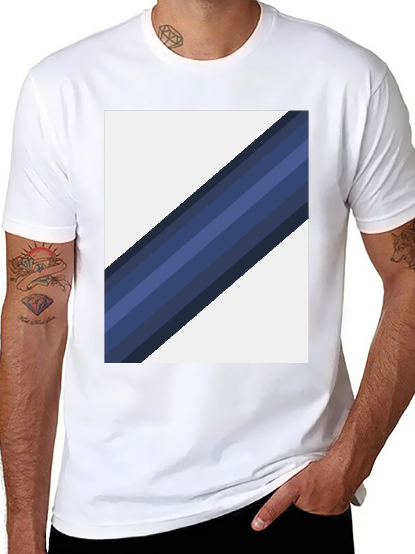 Striped Diagonal Graphic Tee - Modern Casual Wear