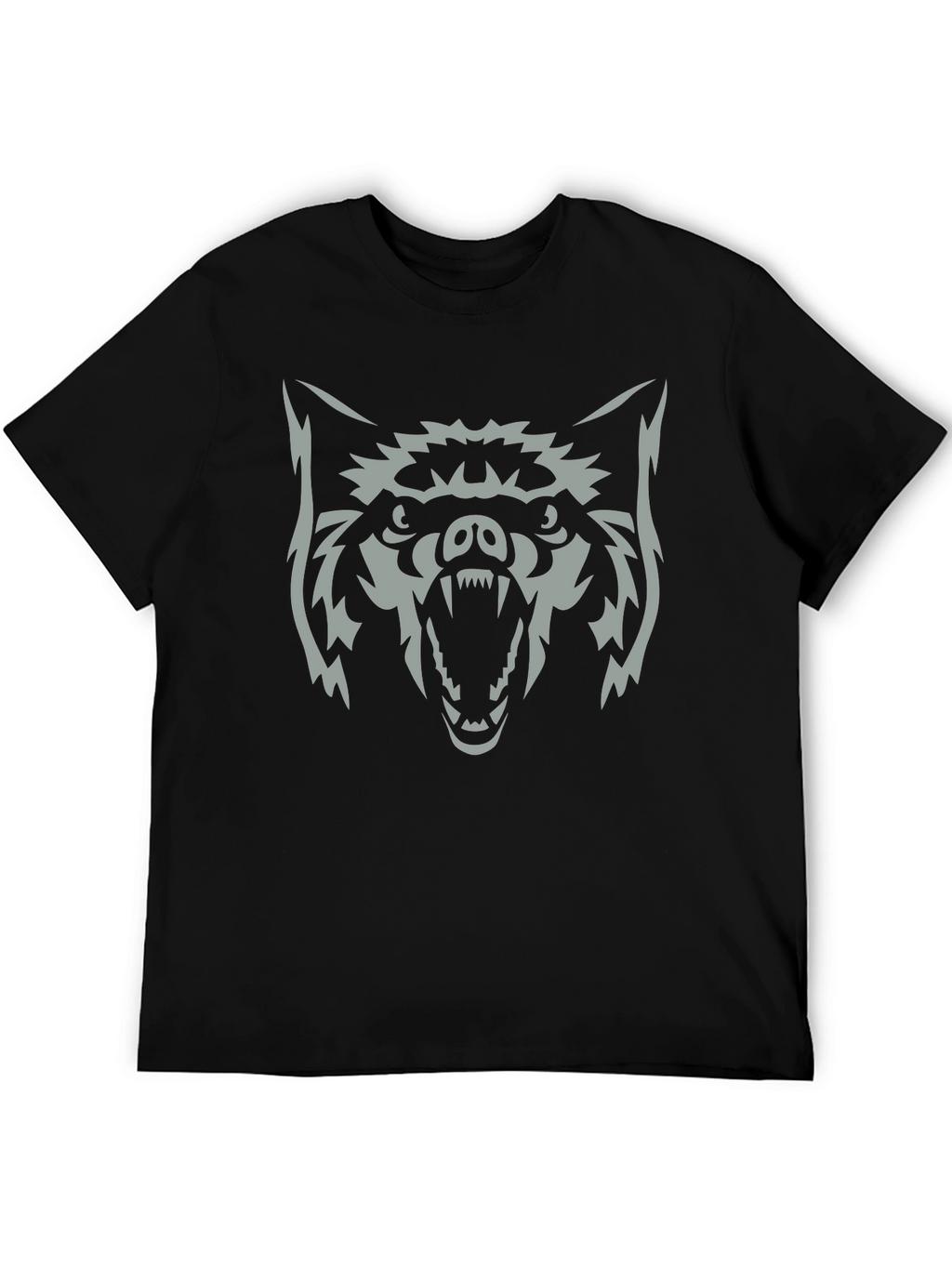 Mens Black T-Shirt with Wolf Graphic