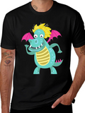 Cartoon Dragon Graphic Tee - Black Unisex Shirt