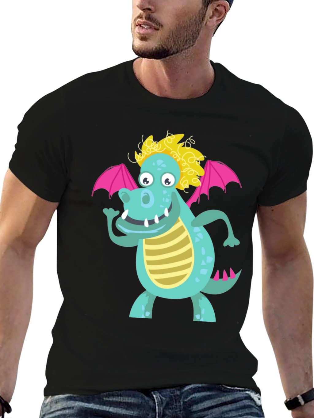 Cartoon Dragon Graphic Tee - Black Unisex Shirt