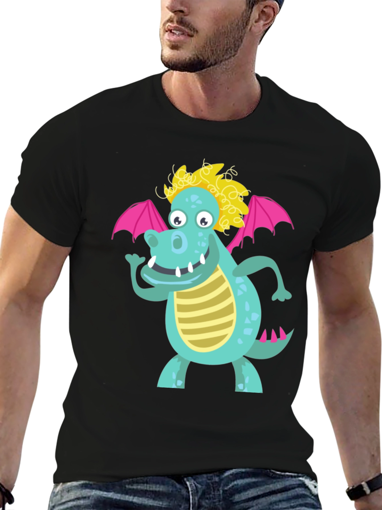 Cartoon Dragon Graphic Tee - Black Unisex Shirt