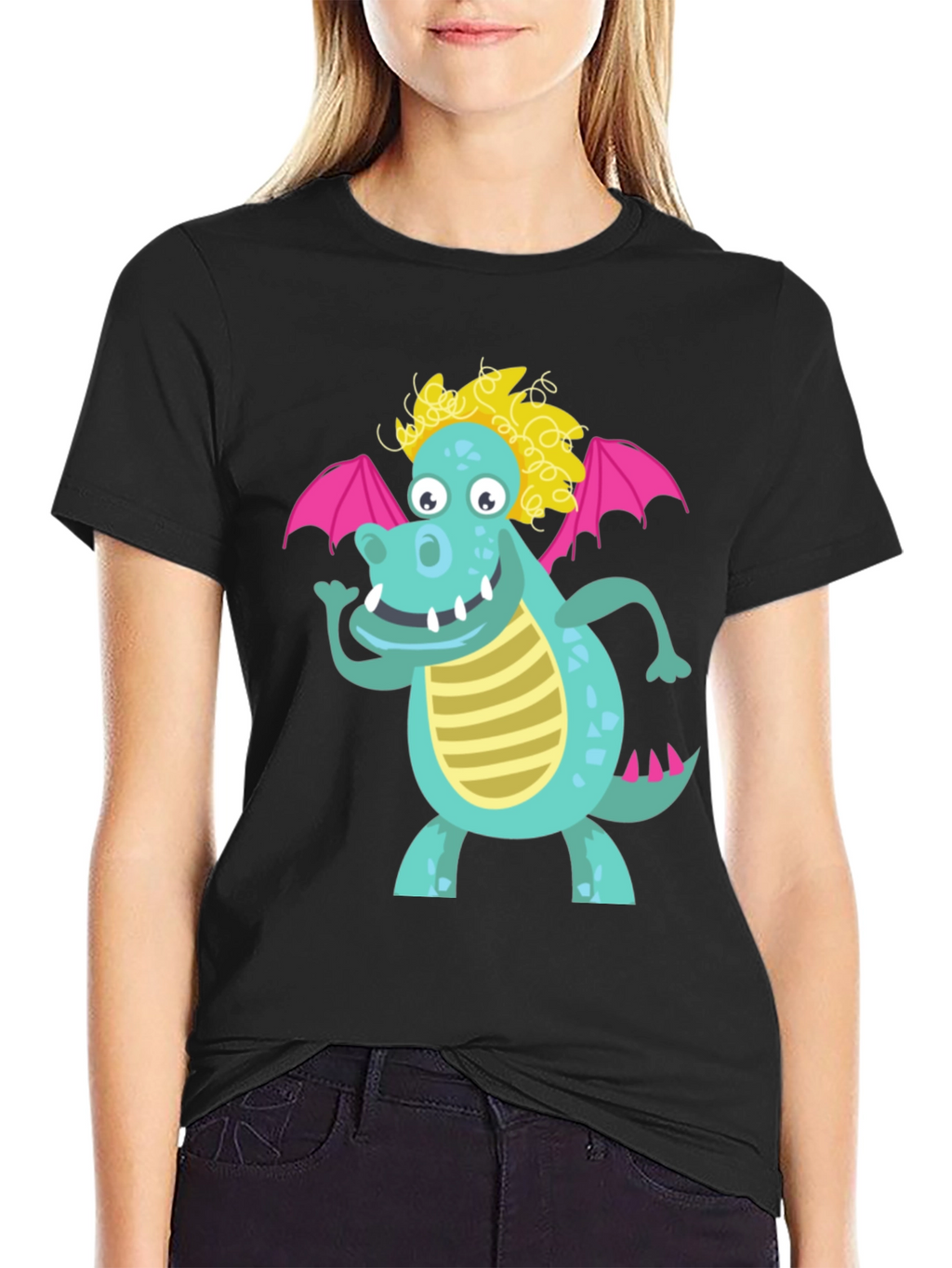 Cartoon Dragon Graphic Tee - Black Unisex Shirt
