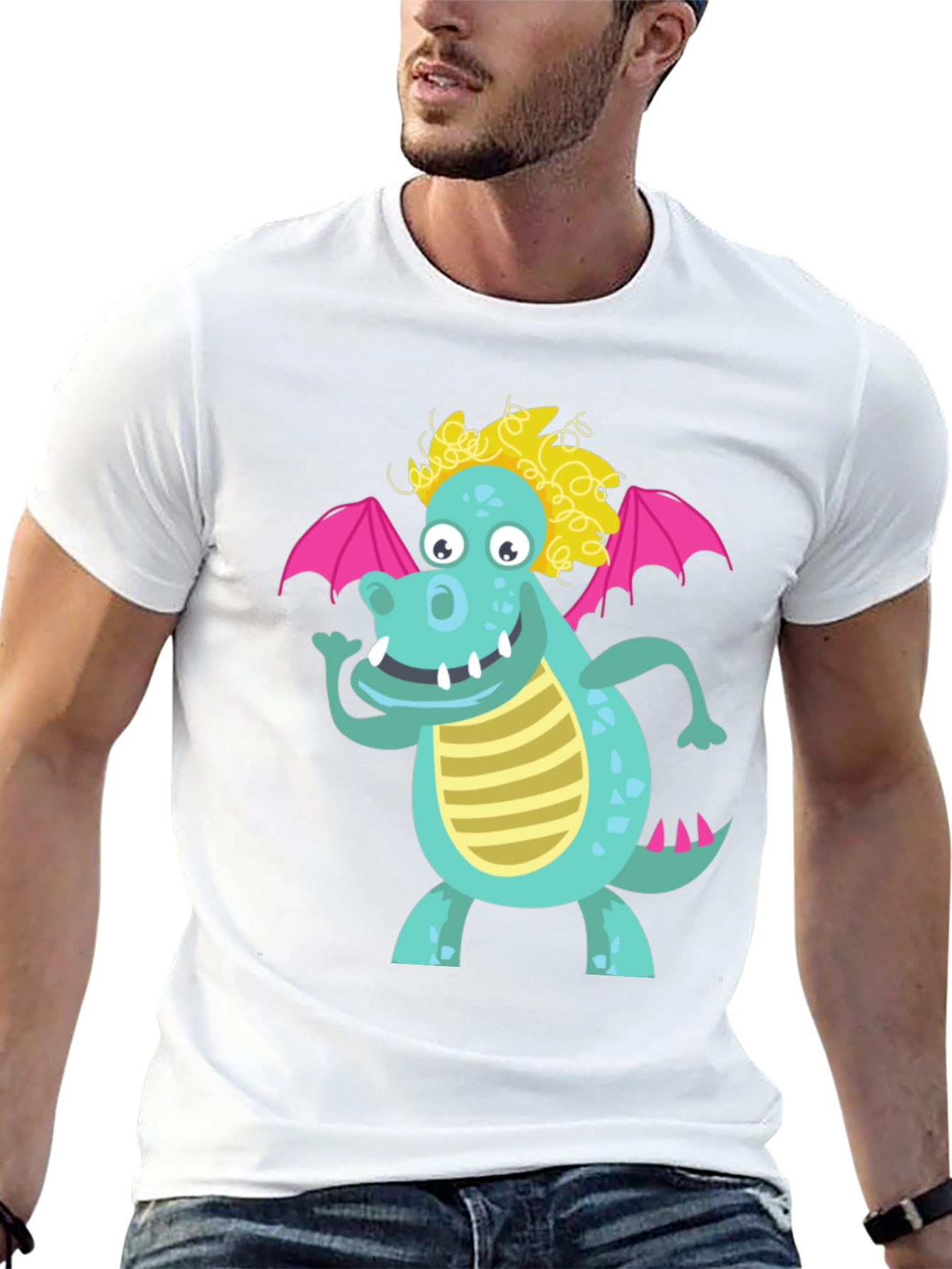 Cartoon Dragon Graphic Tee - Black Unisex Shirt