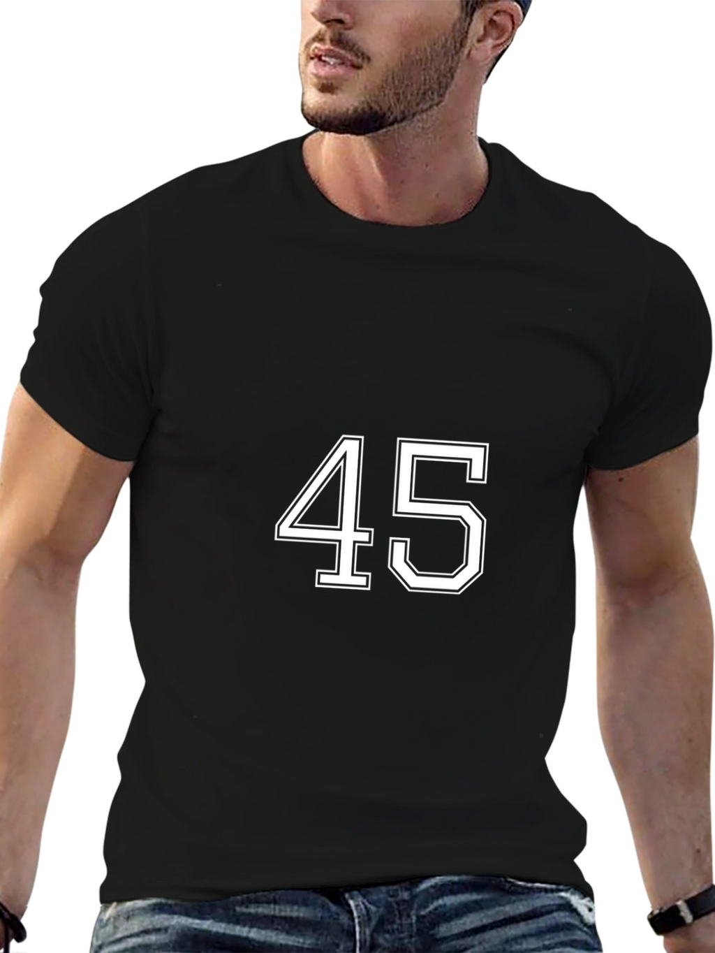 Black T-Shirt with White 45 Graphic