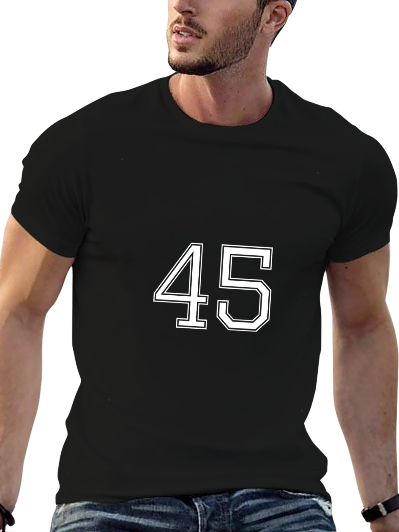 Black T-Shirt with White 45 Graphic