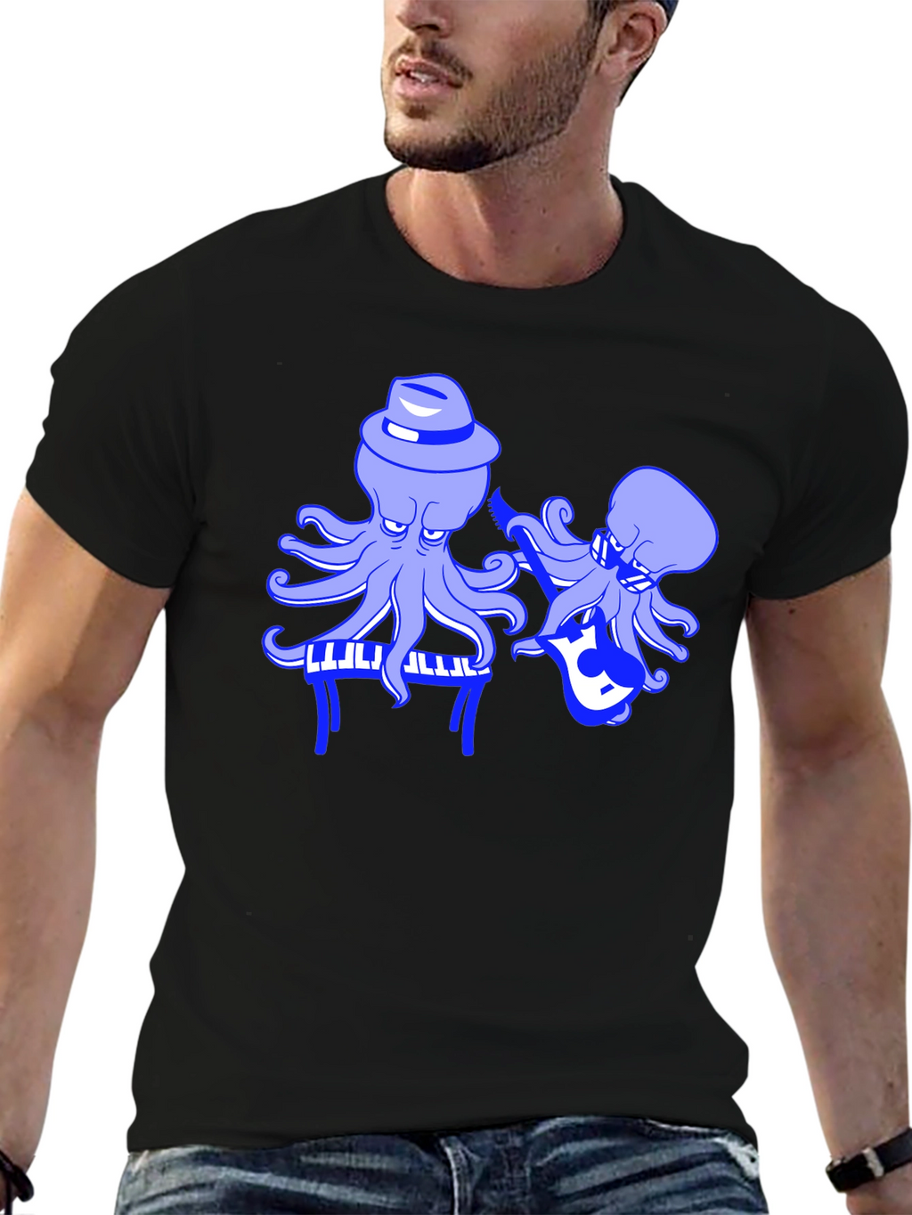 Octopus Musician Black T-Shirt
