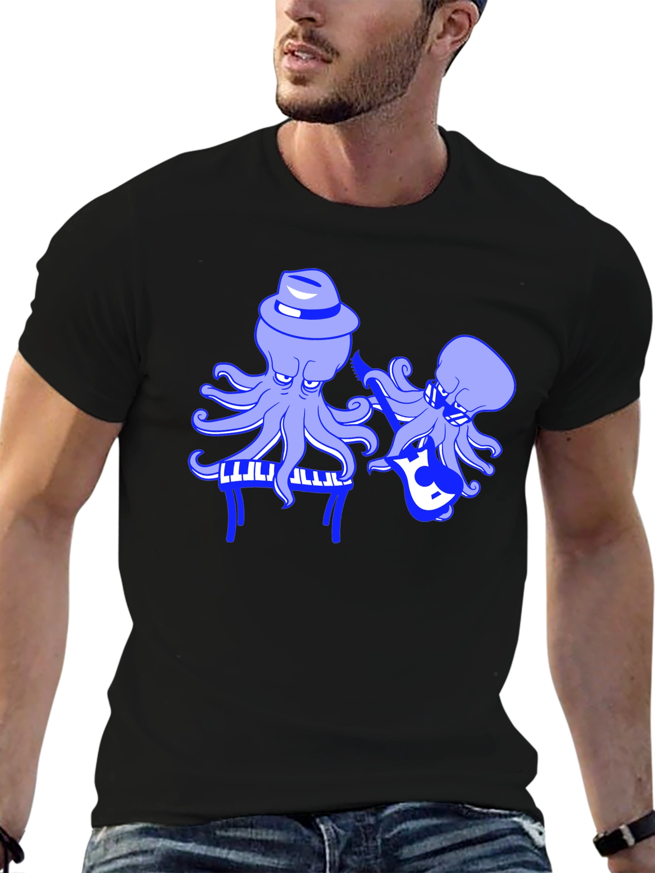 Octopus Musician Black T-Shirt