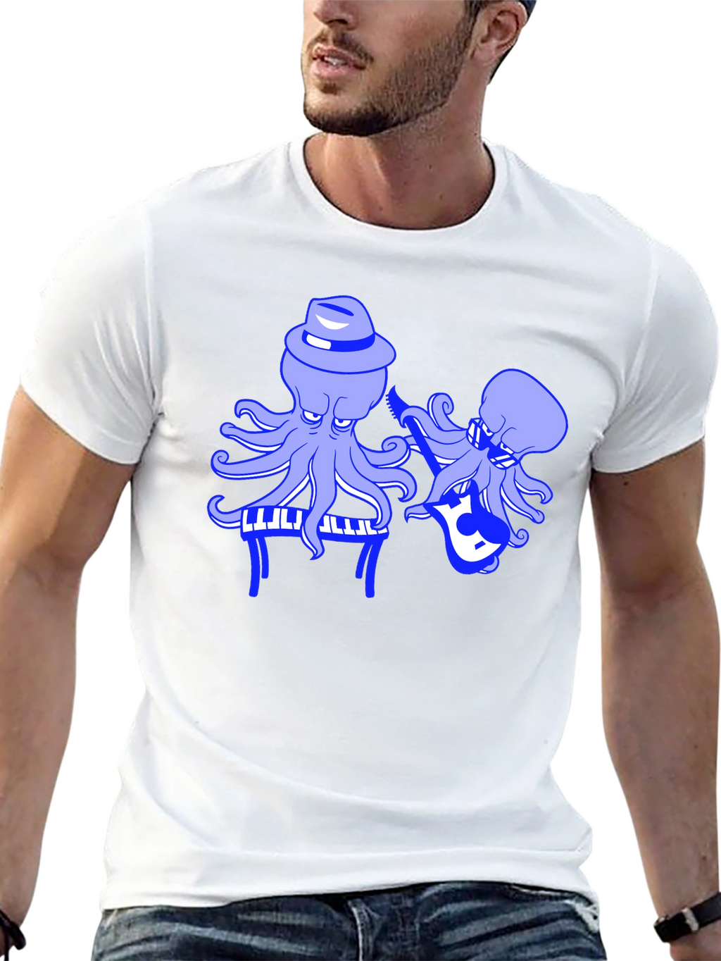 Octopus Musician Black T-Shirt