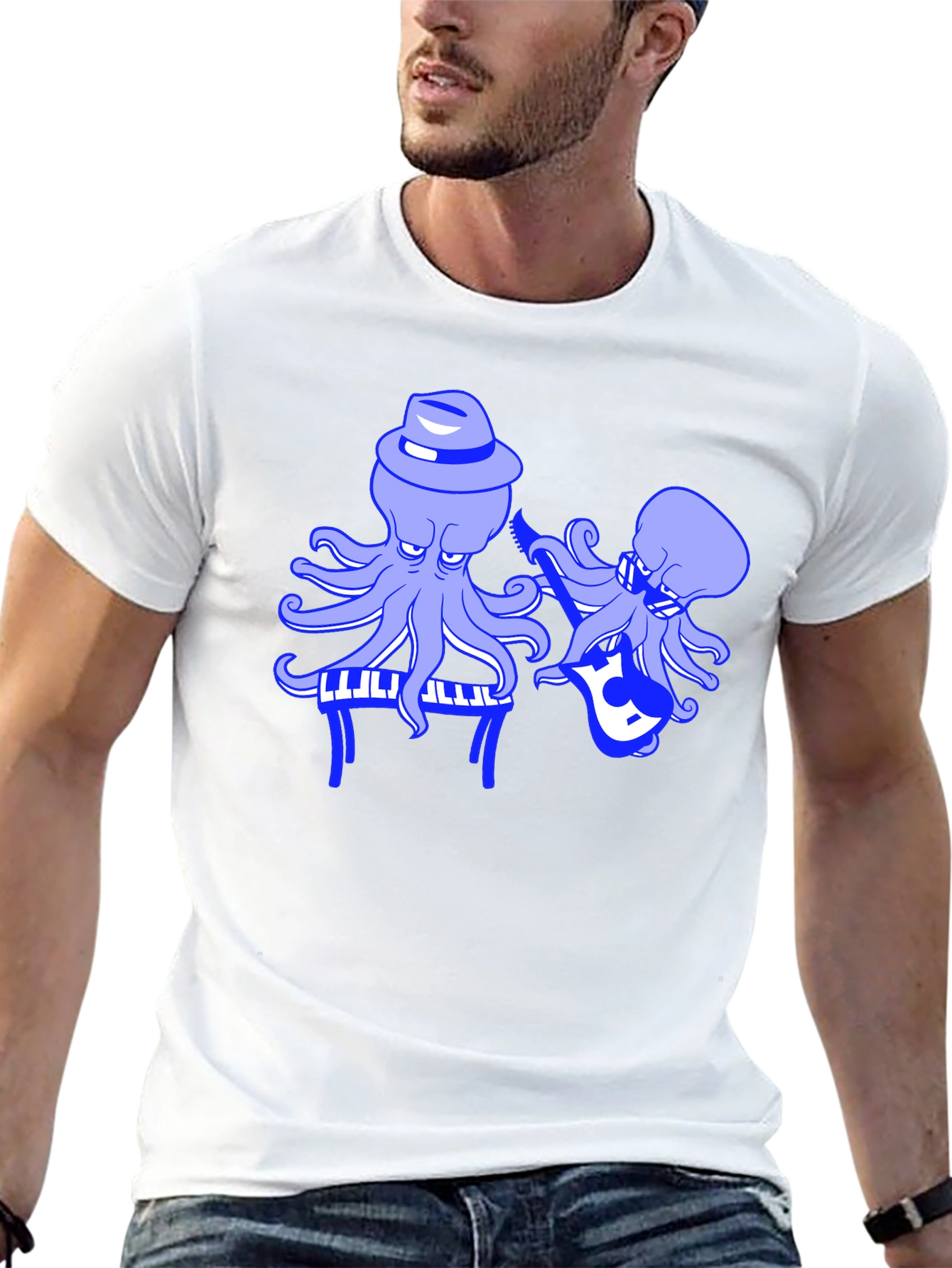 Octopus Musician Black T-Shirt