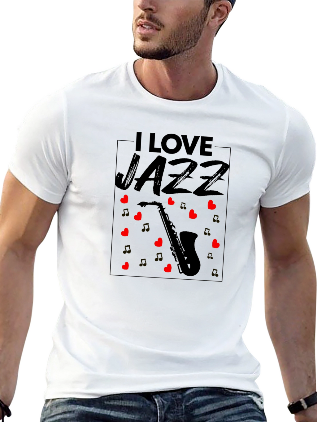 I Love Jazz Saxophone Black T-Shirt