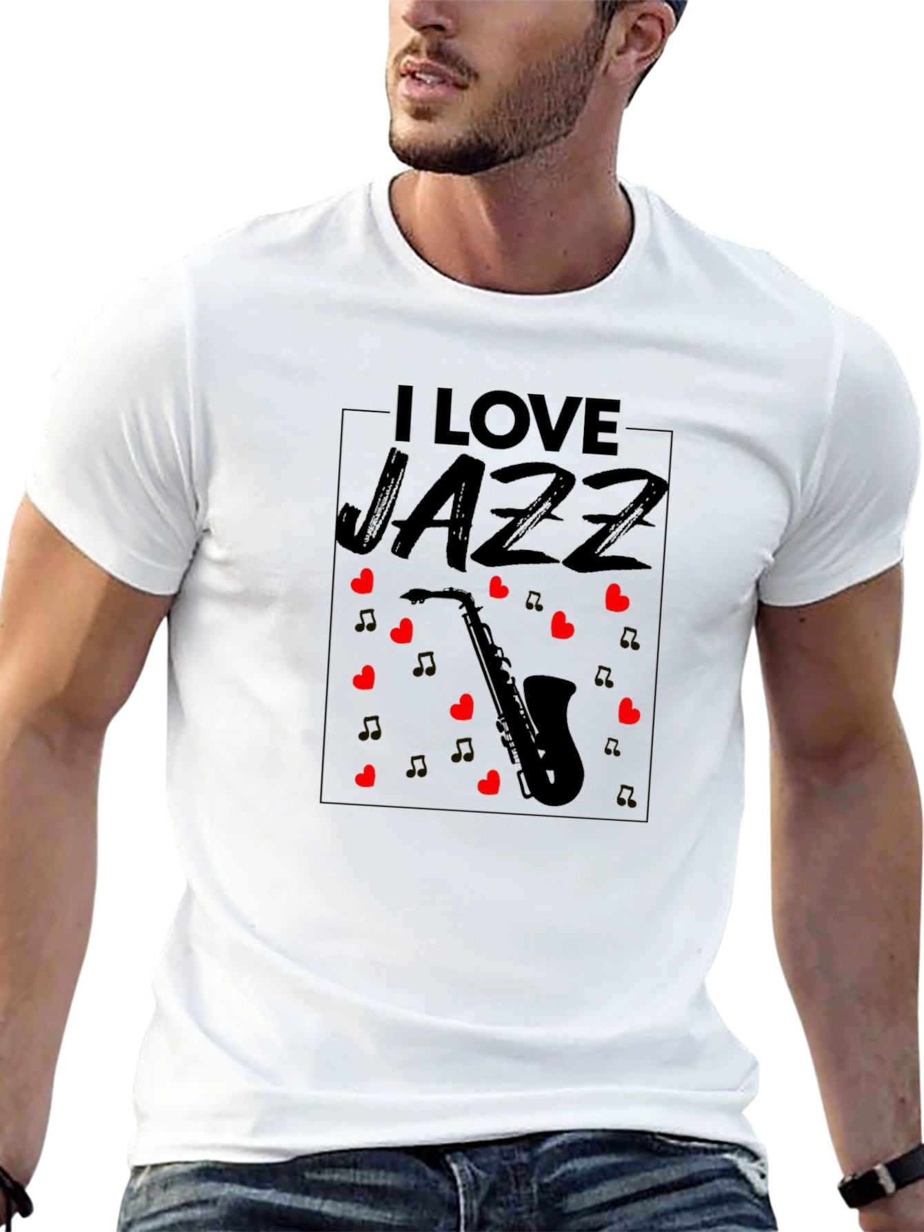 I Love Jazz Saxophone Black T-Shirt