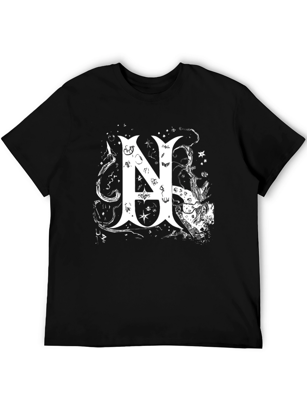 Black Tee with White Abstract Letter N Design