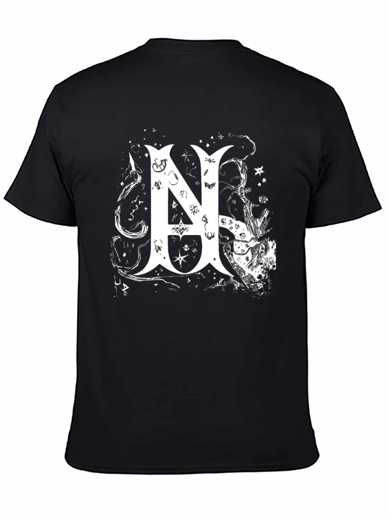 Black Tee with White Abstract Letter N Design