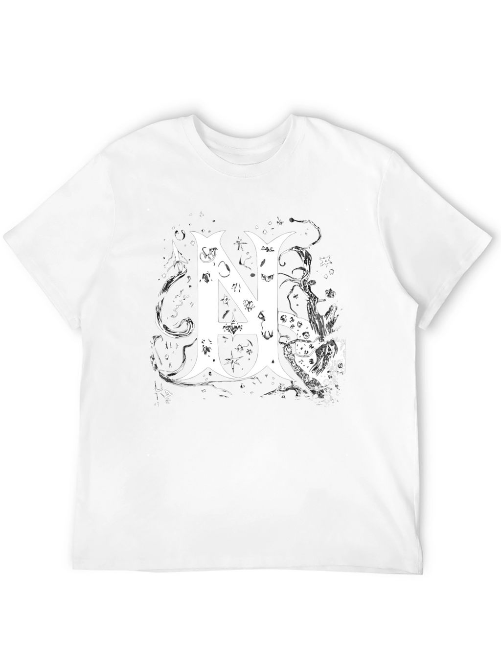 Black Tee with White Abstract Letter N Design