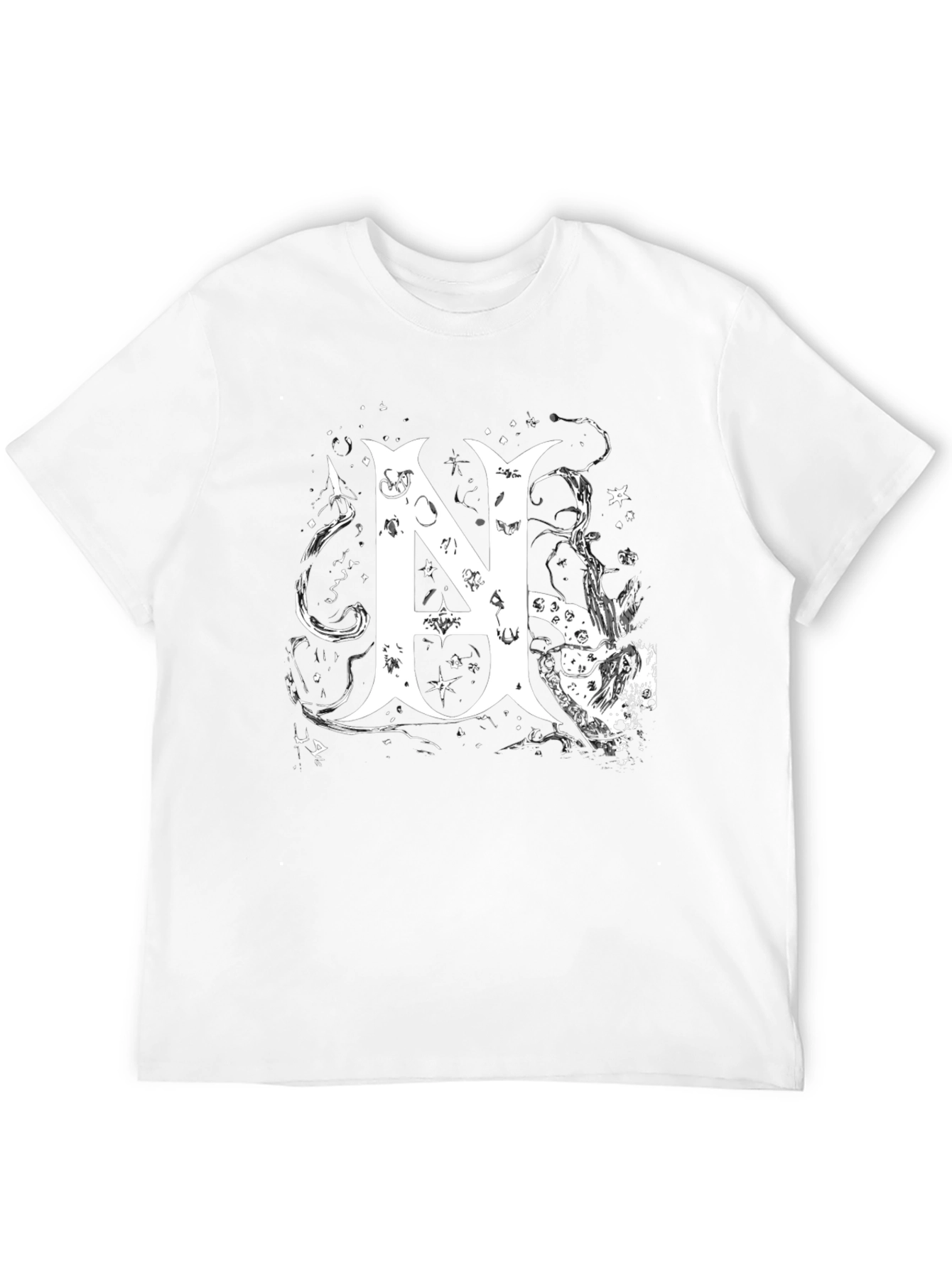 Black Tee with White Abstract Letter N Design