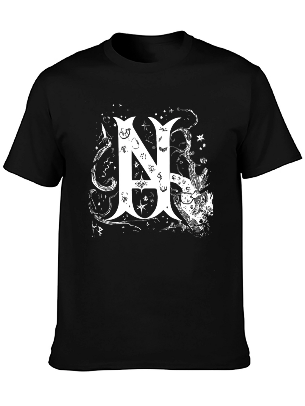 Black Tee with White Abstract Letter N Design