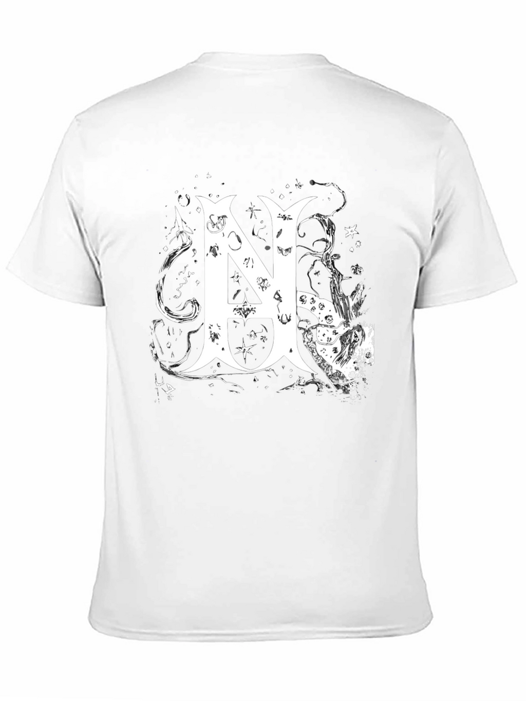 Black Tee with White Abstract Letter N Design
