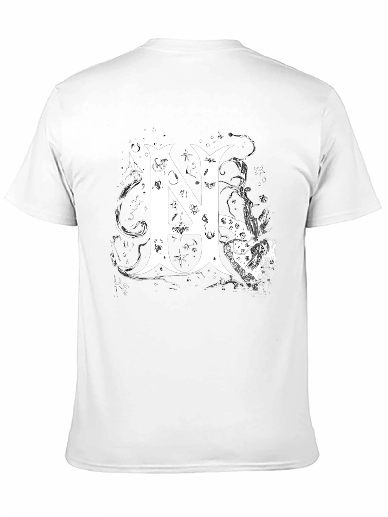 Black Tee with White Abstract Letter N Design