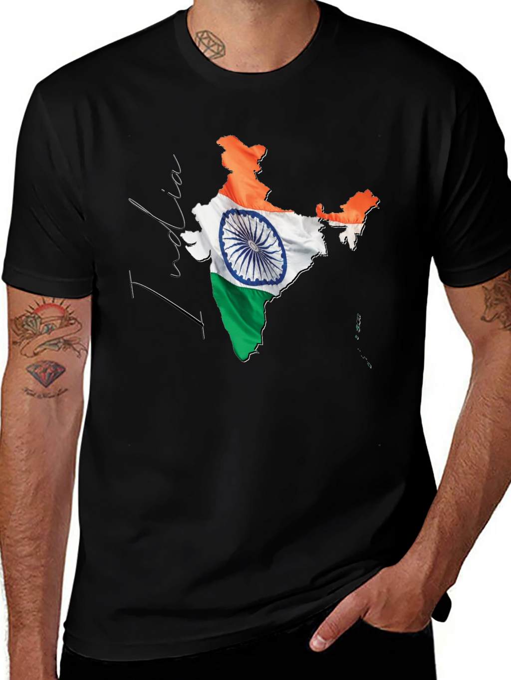 India Flag Map Graphic T-Shirt - Black