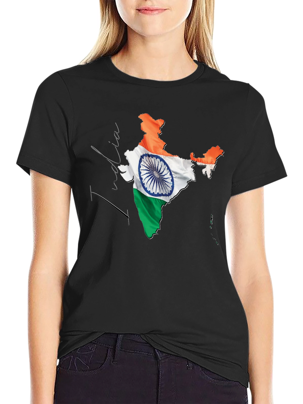 India Flag Map Graphic T-Shirt - Black