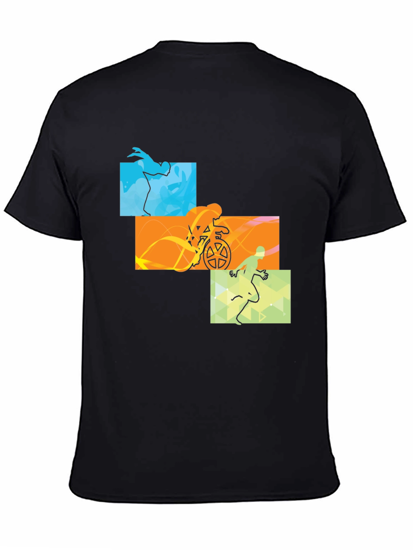 Triathlon Black T-Shirt: Swim Cycle Run Design