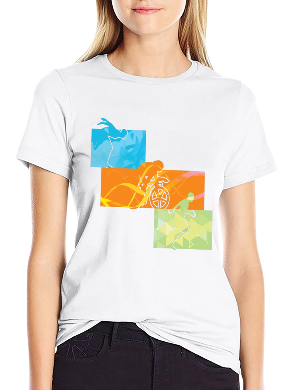 Triathlon Black T-Shirt: Swim Cycle Run Design