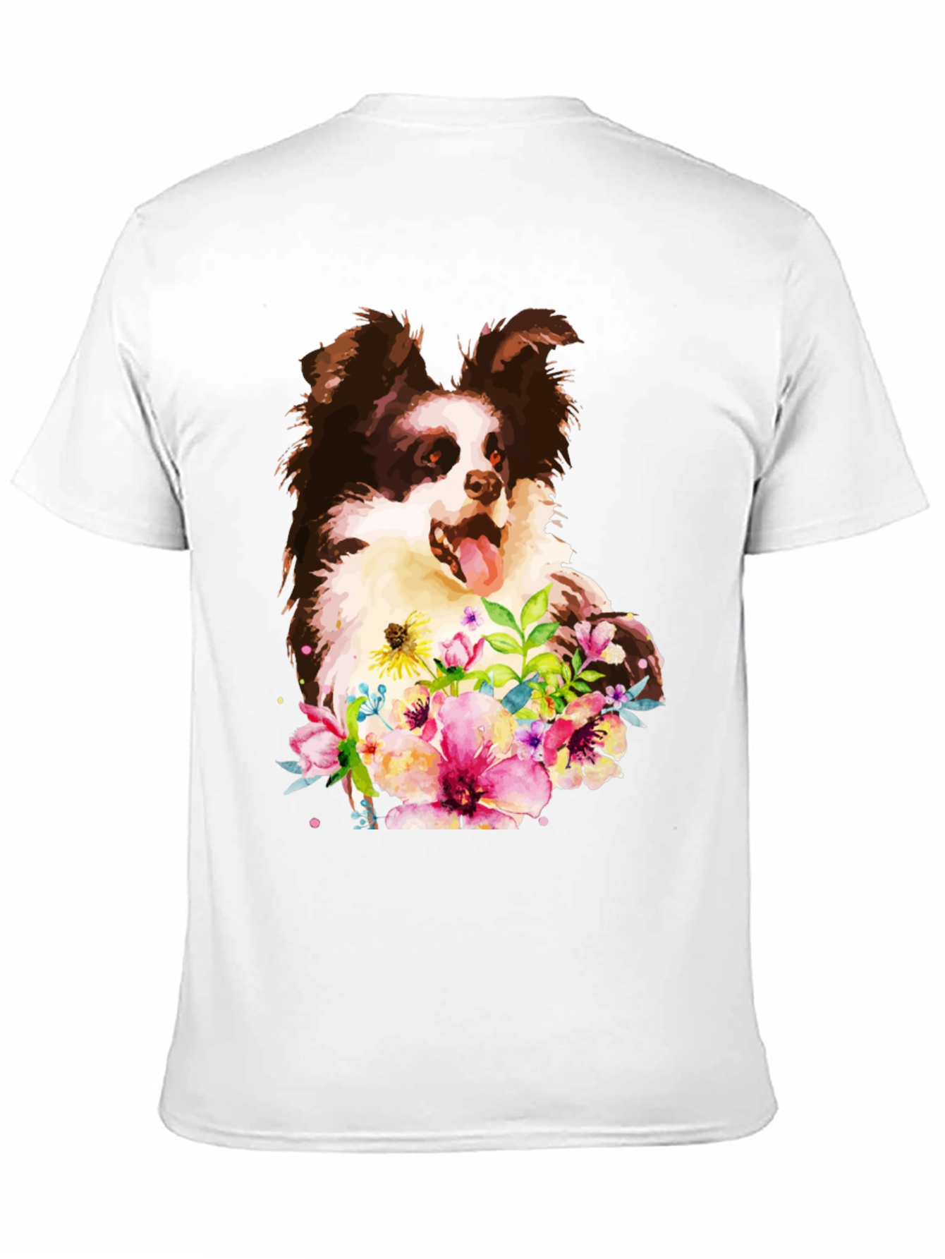 Dog & Floral Black T-Shirt - Unique Design