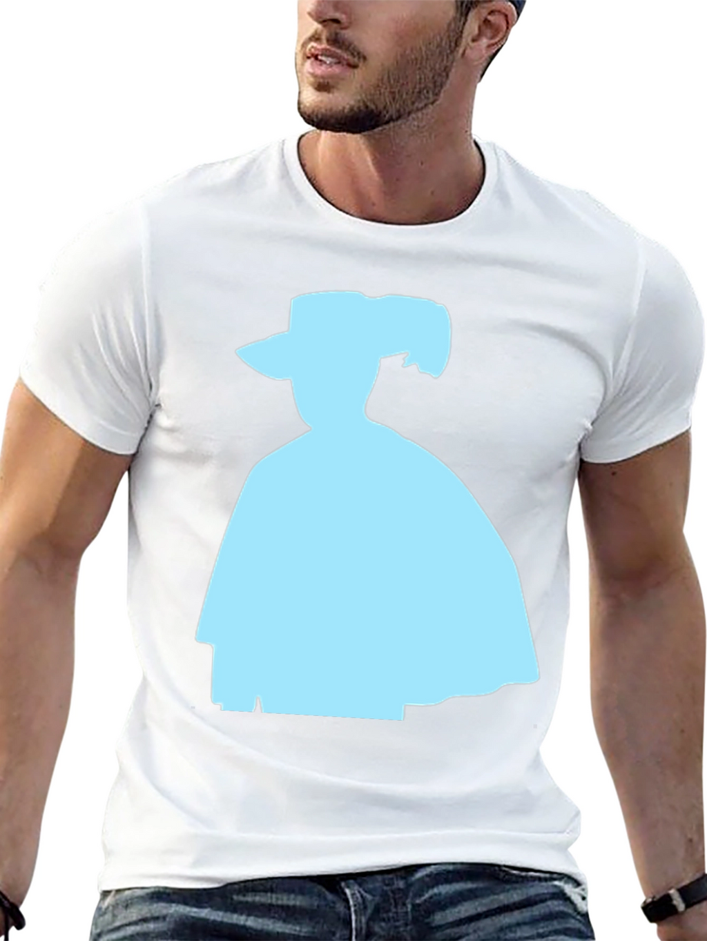 Silhouette Tee: Light Blue Shape on Black