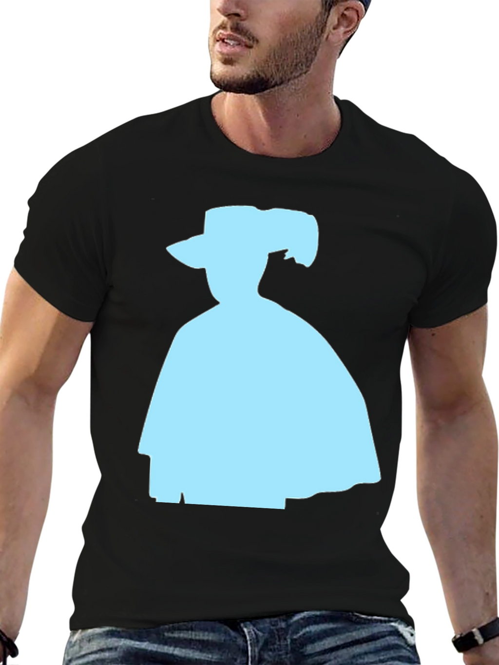 Silhouette Tee: Light Blue Shape on Black