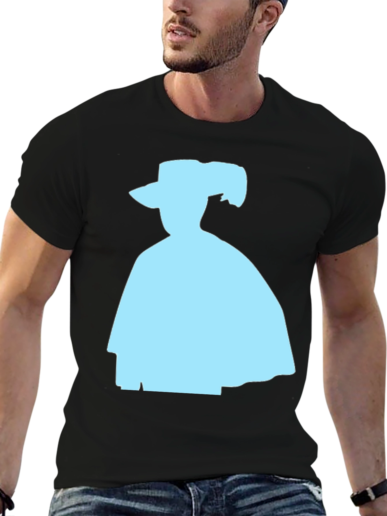 Silhouette Tee: Light Blue Shape on Black
