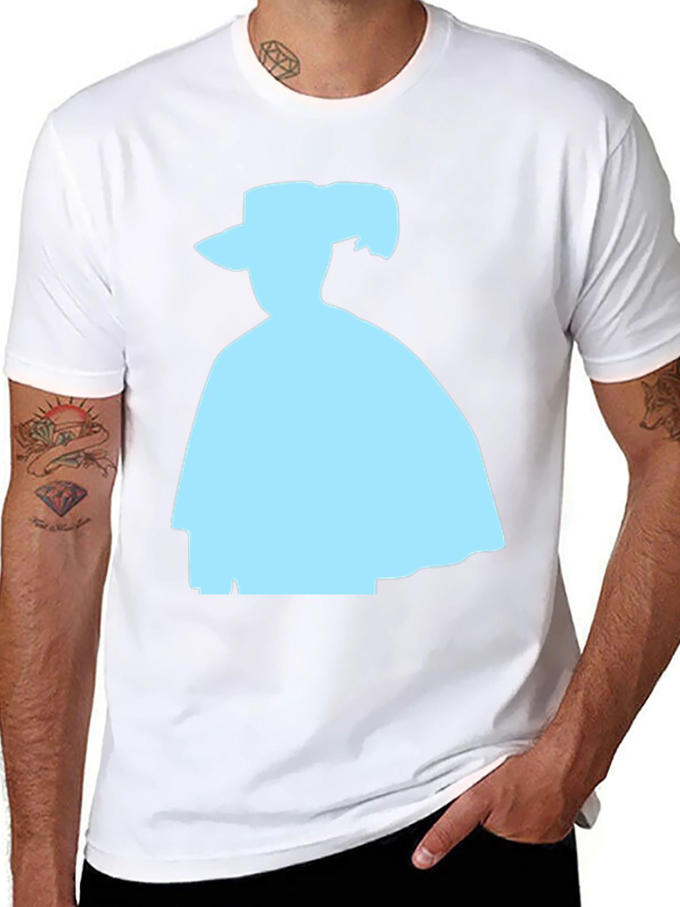 Silhouette Tee: Light Blue Shape on Black