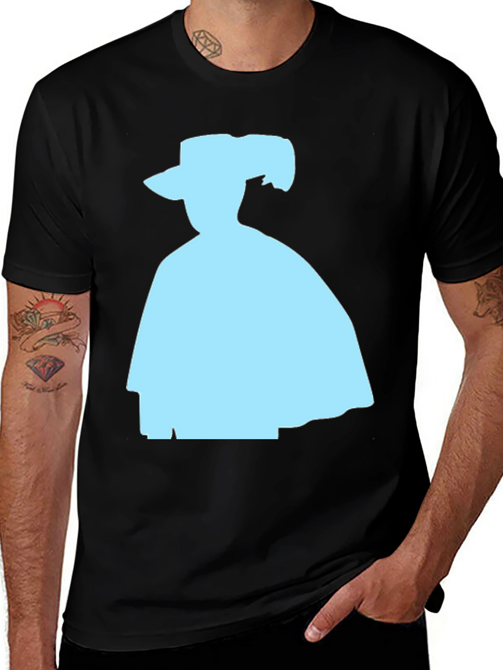 Silhouette Tee: Light Blue Shape on Black