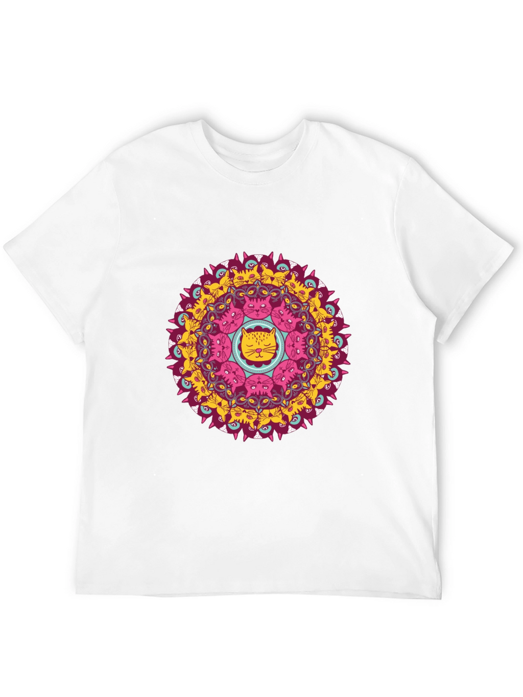 Cat Mandala Graphic Print Black T-Shirt
