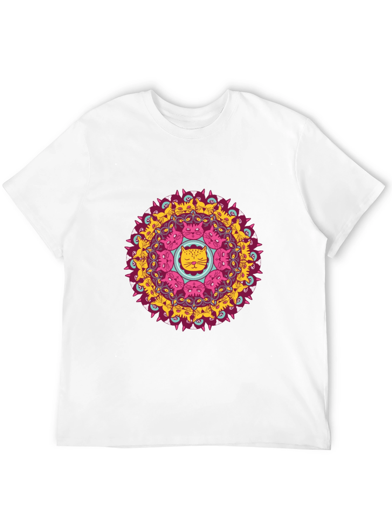 Cat Mandala Graphic Print Black T-Shirt