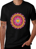 Cat Mandala Graphic Print Black T-Shirt