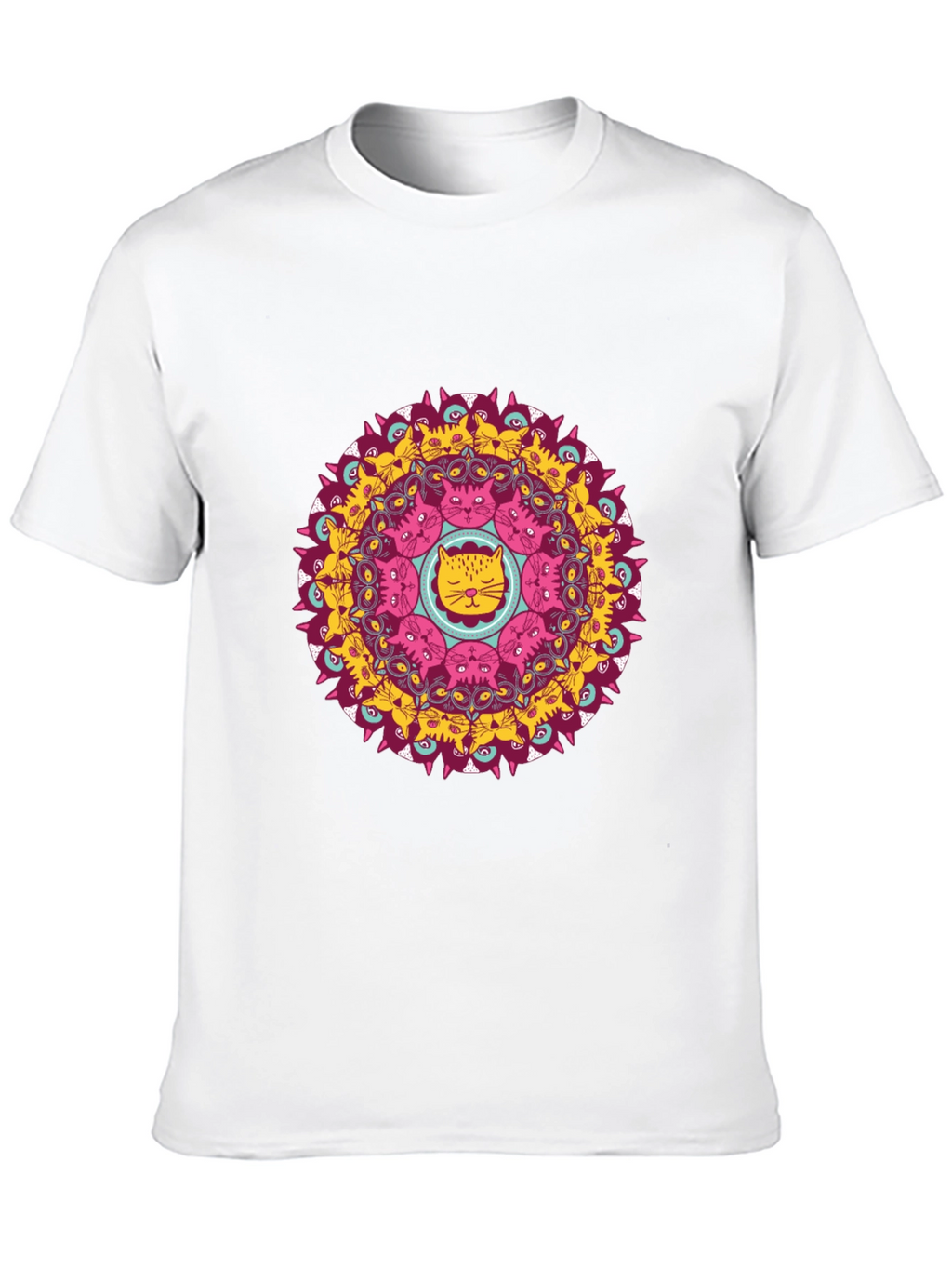 Cat Mandala Graphic Print Black T-Shirt