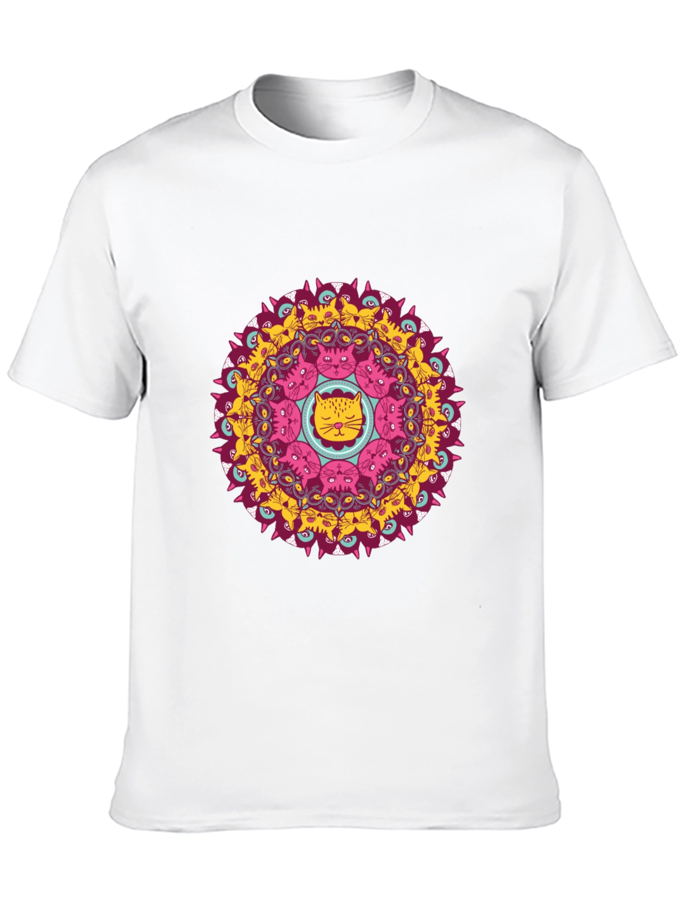 Cat Mandala Graphic Print Black T-Shirt